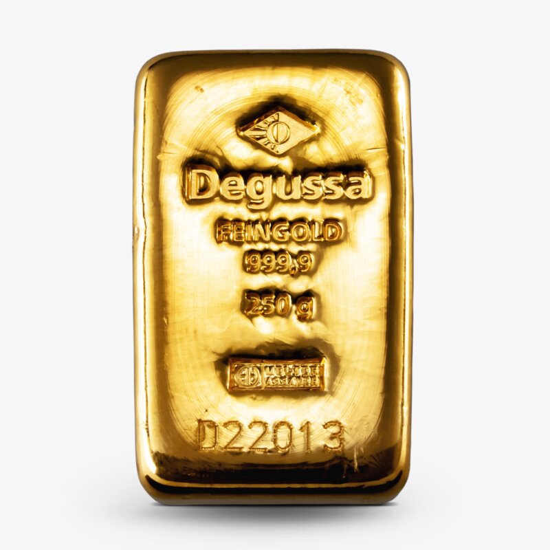 Degussa 250 Gramm Goldbarren mit eingearbeiteter Seriennummer