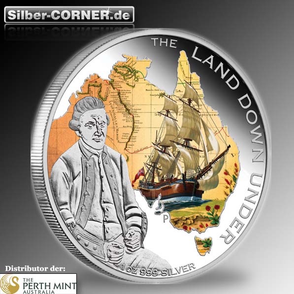 The Land Down Under - Captain James Cook - 1 Oz Silber Proof + Box + COA*