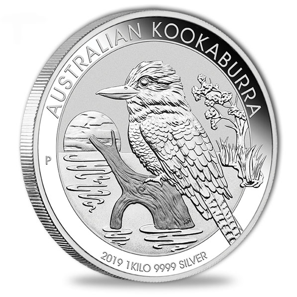 Australien Kookaburra 1 KG Silber 2019 Motivseite Vogel am Wasser