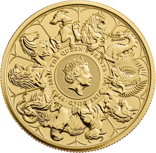 Queen's Beasts Completer Coin 1 Unze Gold 2021 Rückseite Wappentiere