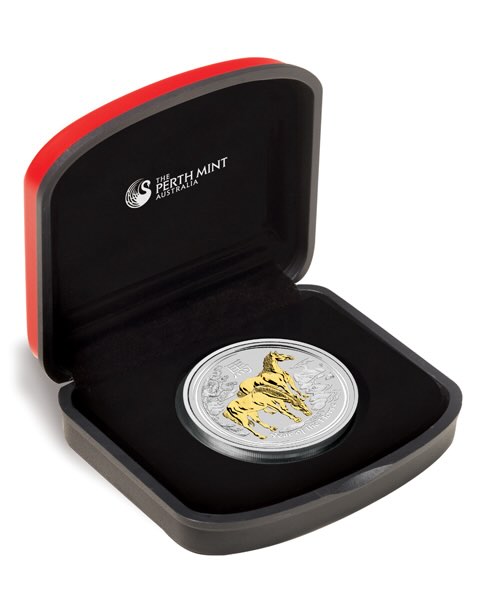 Sammlerbox Lunar II 1 Oz Silber Pferd vergoldet 2014
