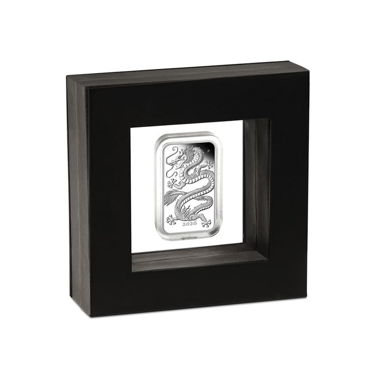 Rectangular Drache Proof im Rahmen 2026 Silber 1 OZ