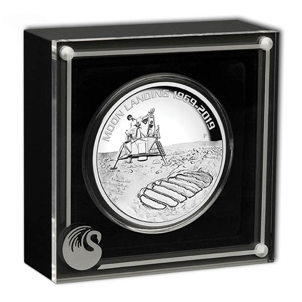 Sammlerbox 5 Unzen Silbermünze Mondlandung 2019