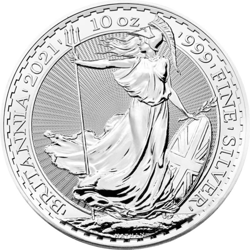 Britannia 10 Unzen Silbermünze 2021 Rückseite Motiv und Sicherheit