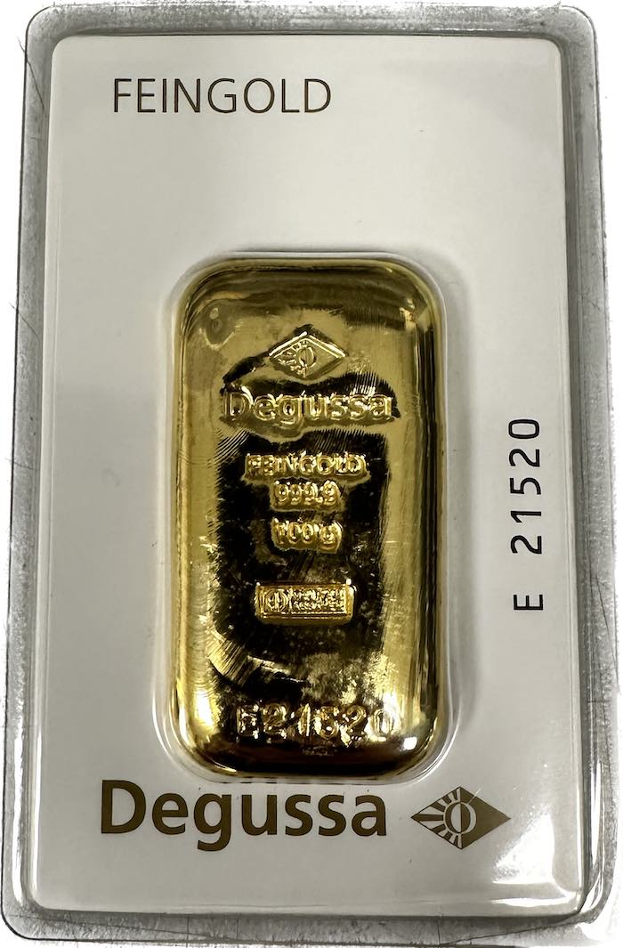 Degussa 100 Gramm Goldbarren gegossen