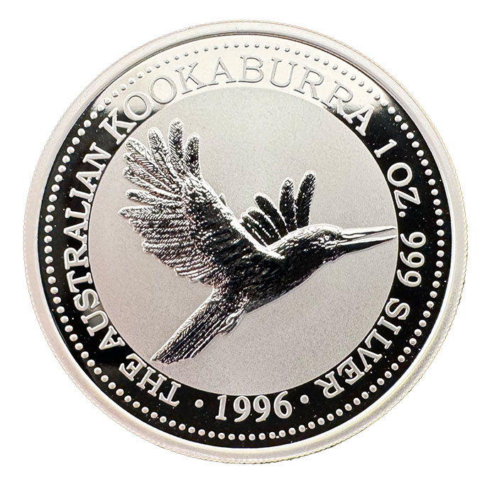 Motivseite Australien Kookaburra 1 Unze Silber 1996 fliegend