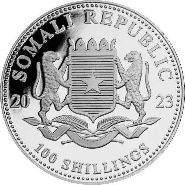 Somalia Leopard 2023 1 oz Silber Wertseite Wappen Somalia