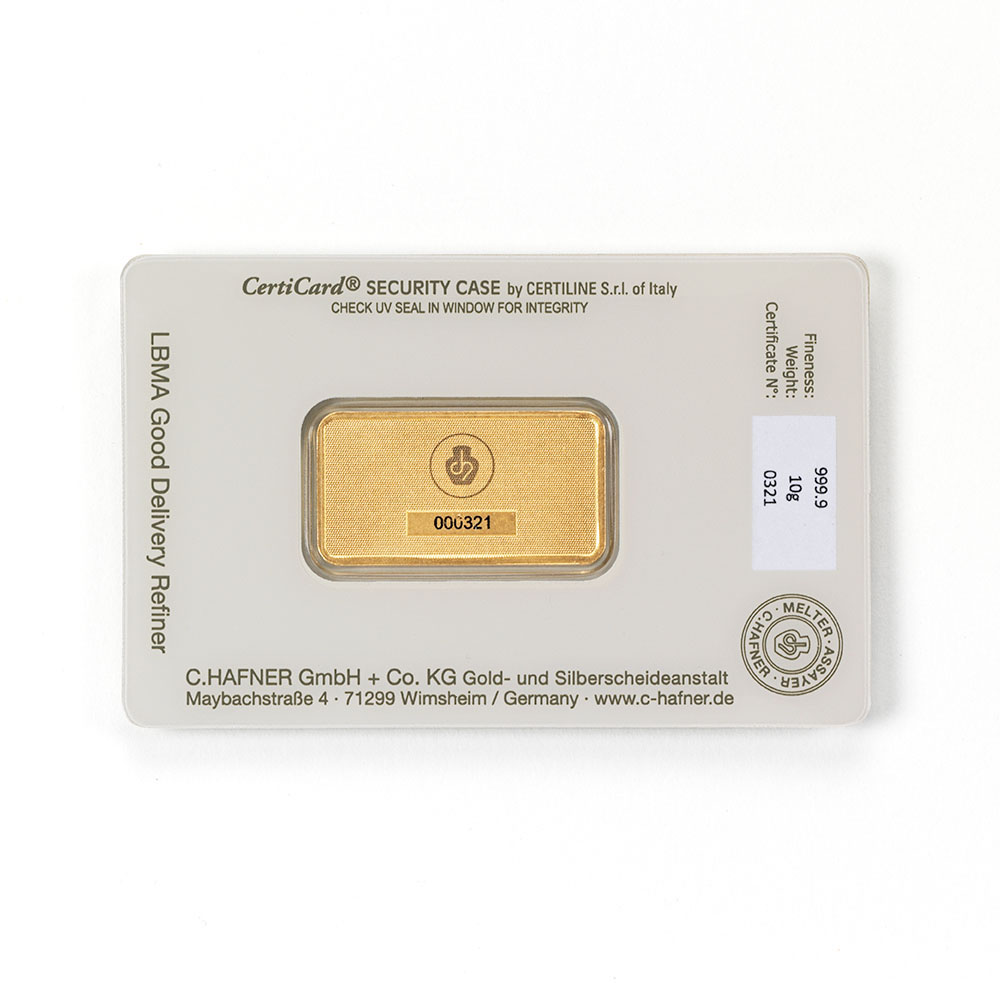 10 Gramm Hafner Goldbarren im CertiCard Blister