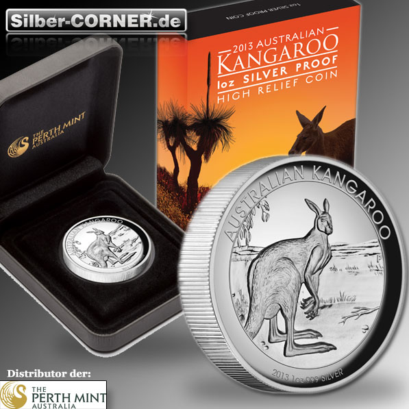 High Relief Kangaroo 1 Oz Silber 2013 + Box + CoA *