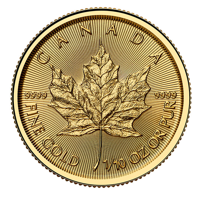 Maple Leaf 1/10 Unze Gold 2026 Vorderseite Ahornblatt Motiv