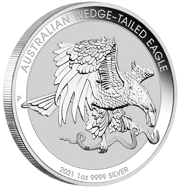 Wedge Tailed Eagle 1 Unze Silber 2021 Revers Motiv Adler und Schlange