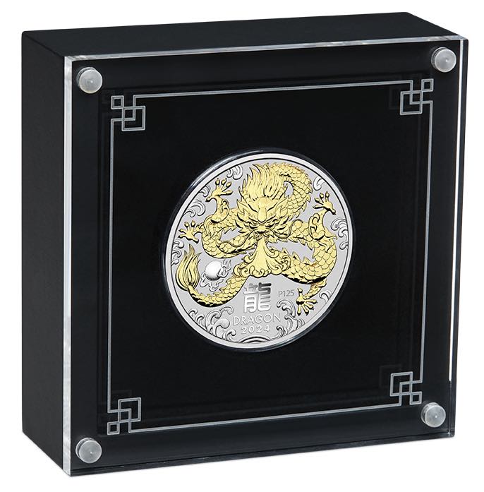 Lunar 3 - Drache - 1 Unze Silber - gilded - 2024 + Box + COA*