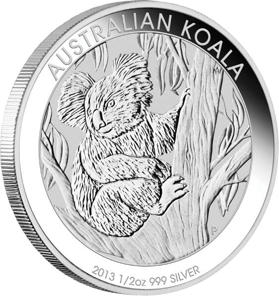 Rückseite Silbermünze Australien Koala 1/2 Oz 2013 Motiv Koala auf Ast
