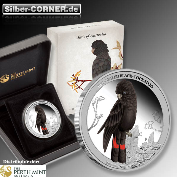 Birds of Australia Red Tailed Black Cockatoo 1/2 Oz Silber Proof + Box + CoA*