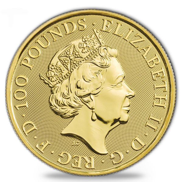 100 Pfund Falcon 1 Unze Gold Queens Beast 2019