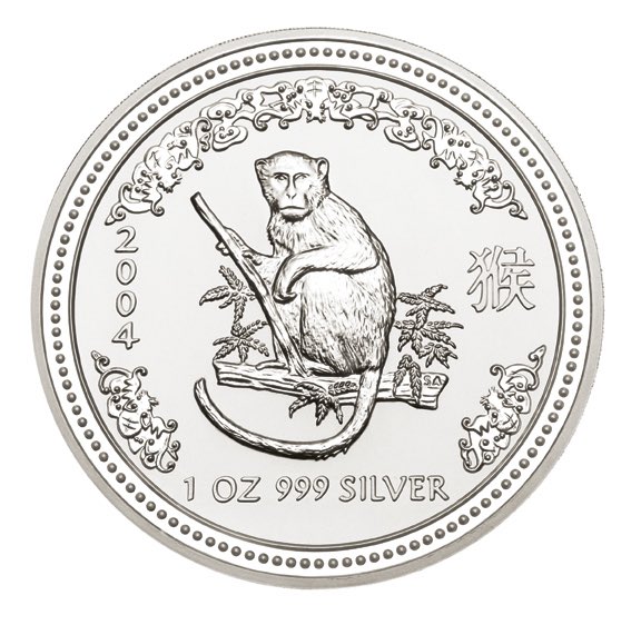Motivseite der 1 oz Silbermünze Lunar I Affe 2004 Perth Mint.
