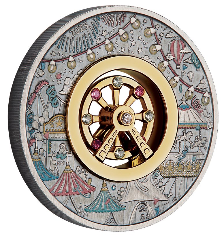 Riesenrad 2025 – Silbermünze mit drehbarem Element und coloured Design