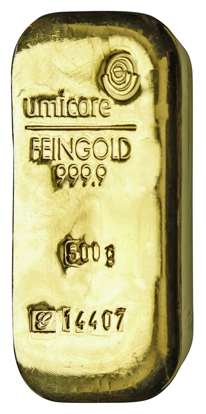 Umicore Goldbarren 500 Gramm gegossen
