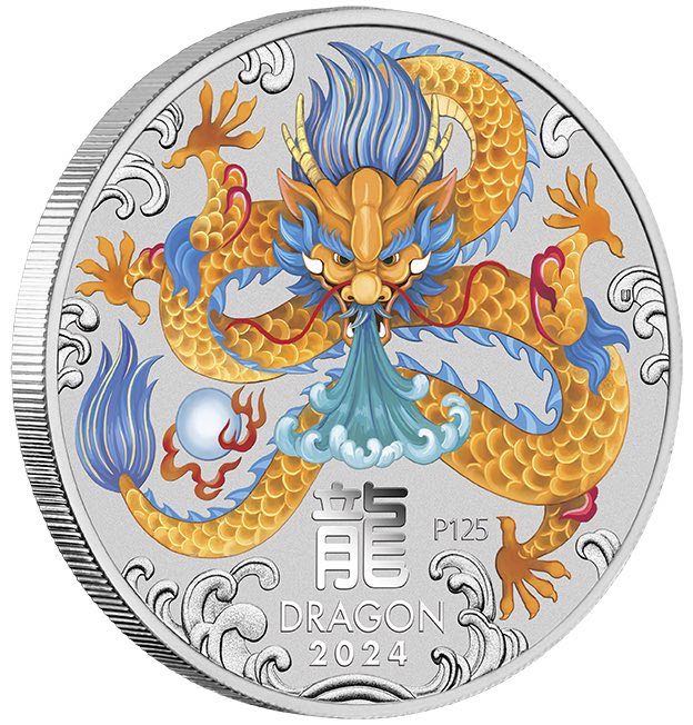 Lunar 3 - Drache - 1/2 Unze Silber farbig  2024*