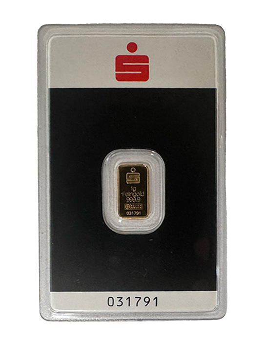 Sparkasse 1 Gramm Goldbarren Kinebar Avers Argor-Heraeus