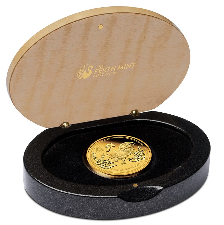 Sammlerbox mit Münze Hahn 1 Unze Gold Proof 2017