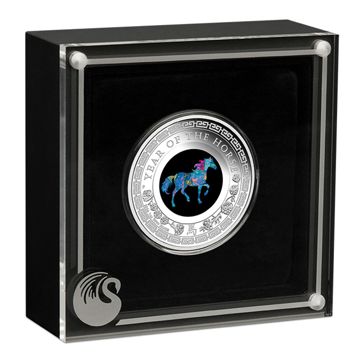 Lunar Opal Pferd 1 Unze Silber 2026 Box