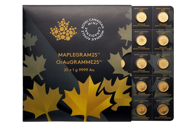 Maple Gram 25 x 1 Gramm Goldmünzen der RCM