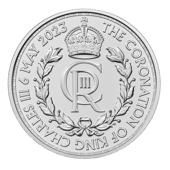 Coronation Coin King Charles 1 Unze Silber 2023 Vorderseite Monogramm