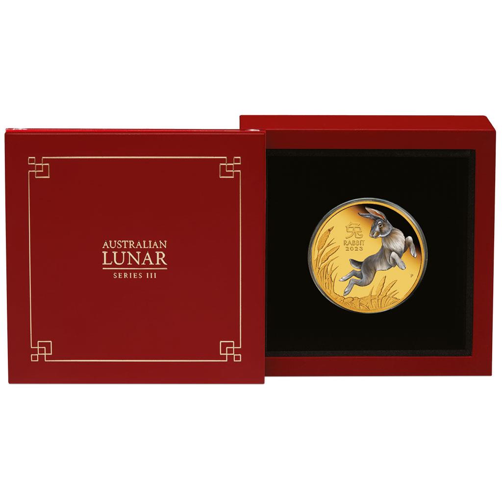 Sammlerbox Lunar 1 Oz Gold 2023 Hase farbig
