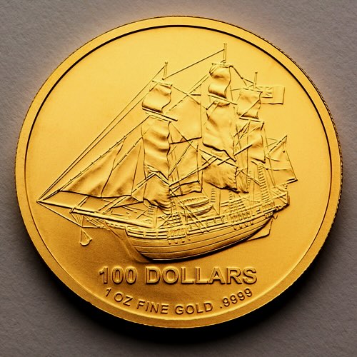 Cook Island Bounty 1 Oz Goldmünze Motivseite Schiff