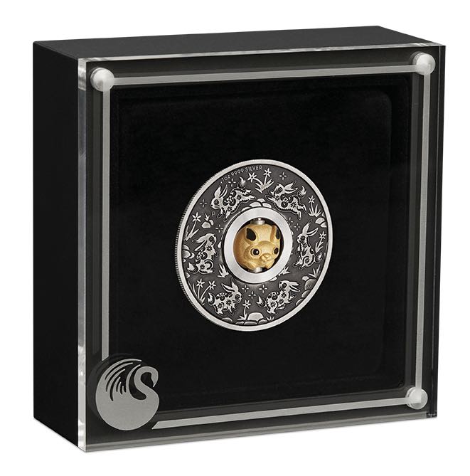 Lunar 3 - Hase - Rotating 1 Unze Silber Antik + Box +COE 2023