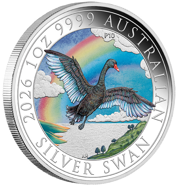 Schwan 1 Oz Silber farbig 2026 - Perth Money Expo +Box +COA
