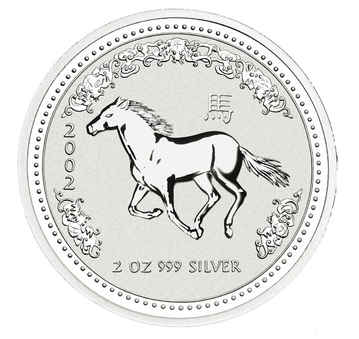 Lunar I Pferd 2 Unzen Silbermünze 2002 