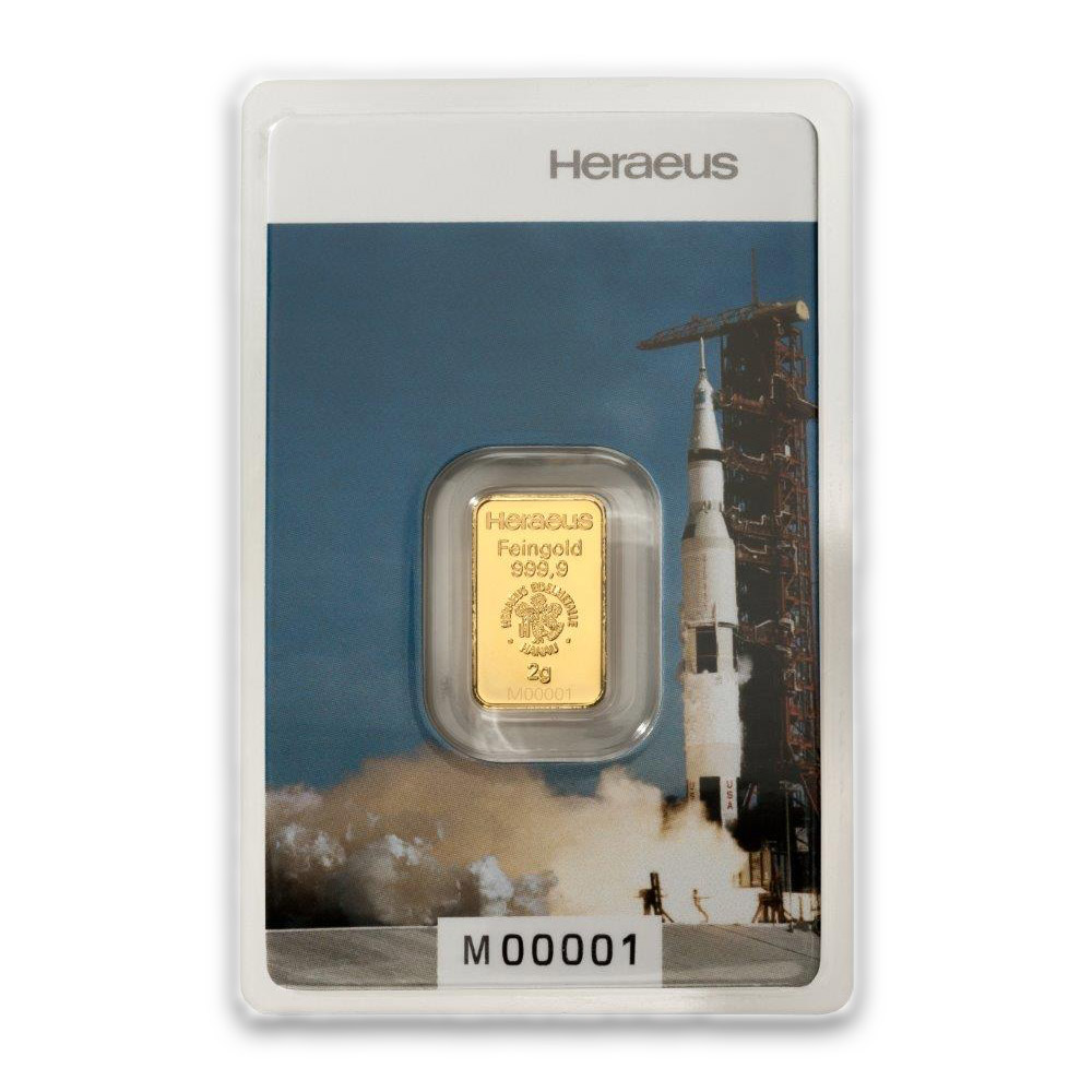 2 Gramm Goldbarren Mondlandung Heraeus