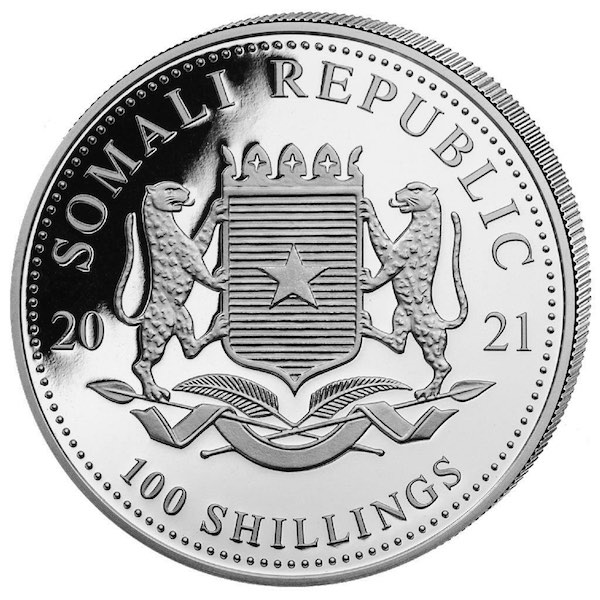 100 Shillings leopard silber gilded 2021