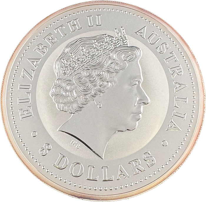 8 Dollar Silbermünze Affe farbig vergoldet