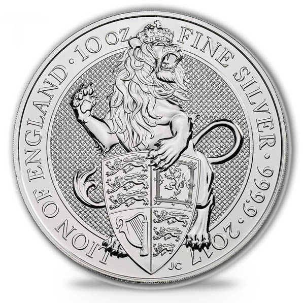 Motivseite Silbermünze Queens Beasts Lion of England 10 Oz 2017