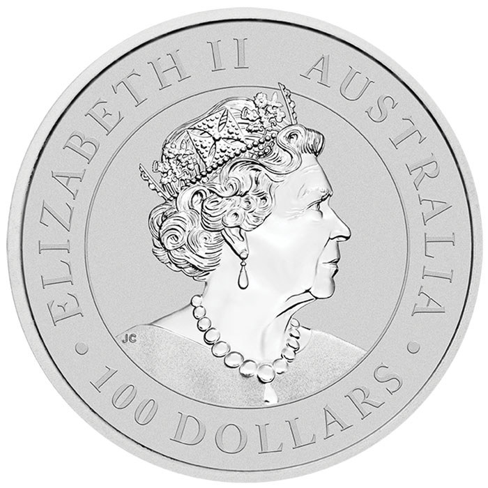 Wertseite der 1 oz Platinmünze Känguru mit dem Porträt des Staatsoberhauptes