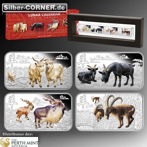 Jahr der Ziege Rectangle Set 4 x 1 Oz Silber + Box + COA*