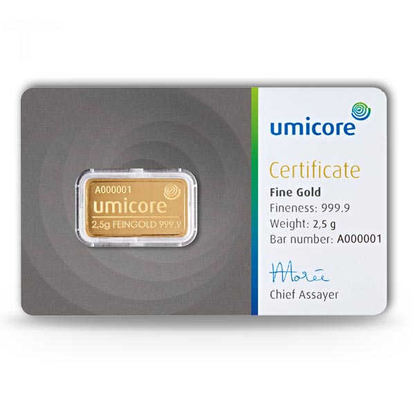 Umicore 2,5 Gramm Goldbarren 