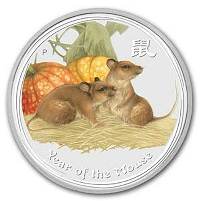 Lunar II Jahr der Maus 2 Unzen Silber farbig 2008