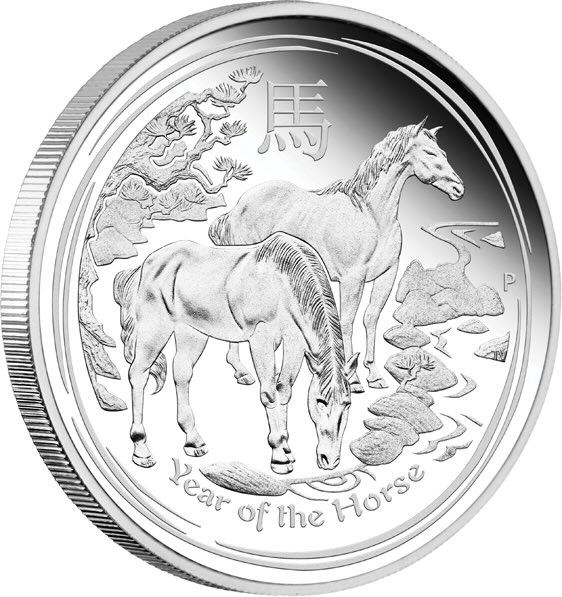 Lunar II Pferd 1 Unze Silber Proof 2014