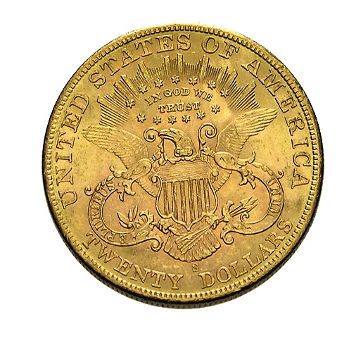 USA Liberty Head 20 Dollar Goldmünze Rückseite Wappen Adler Wertangabe