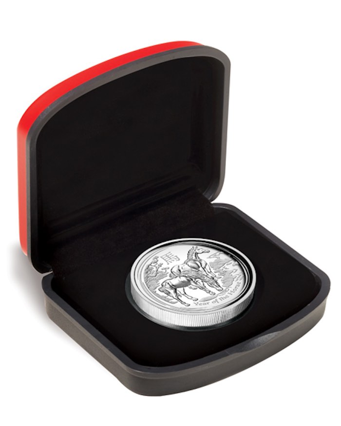 1 Unze Silber Lunar II Pferd High Relief 2014 mit Box und Zertifikat