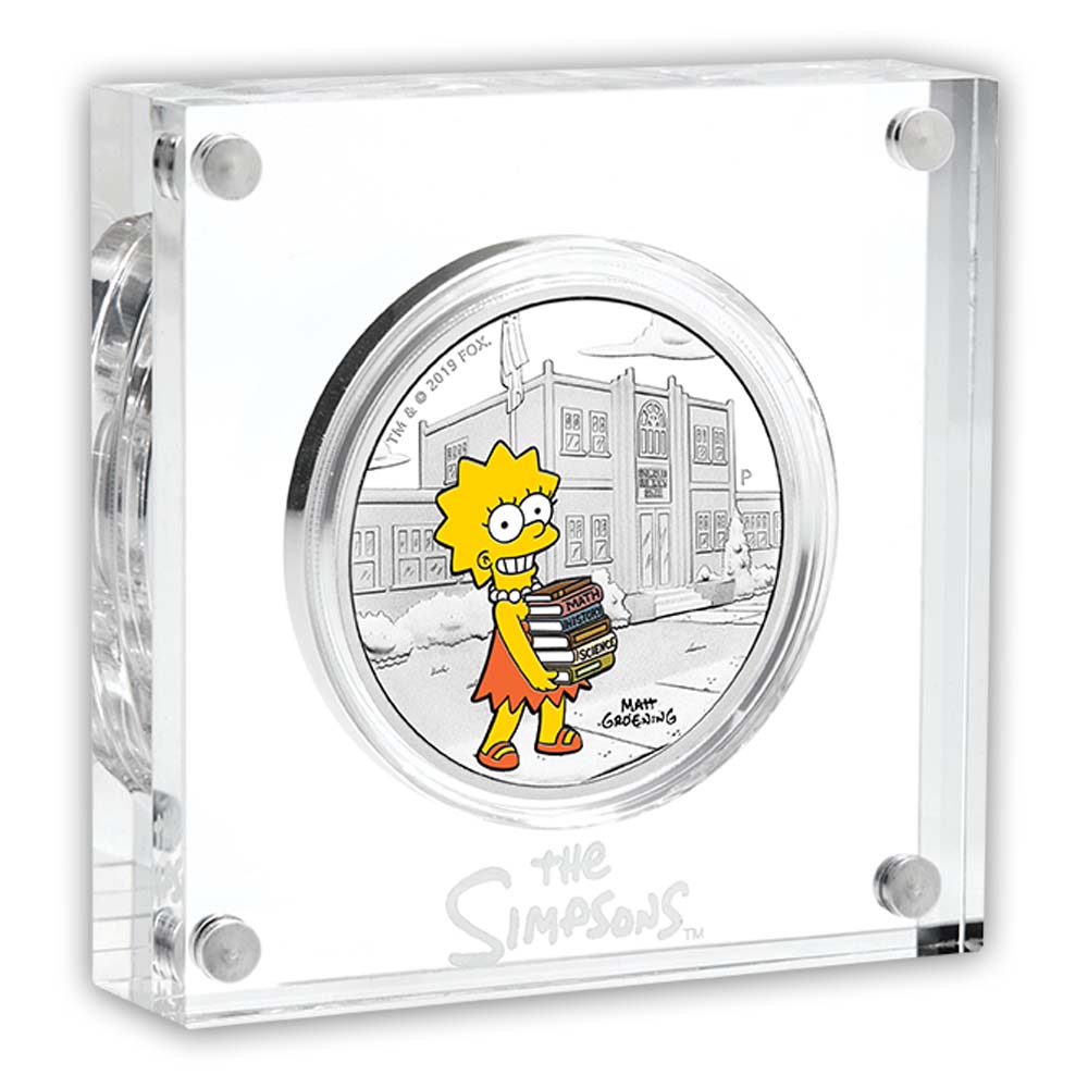 Acrylaufsteller Lisa Simpson 1 Unze Silbermünze