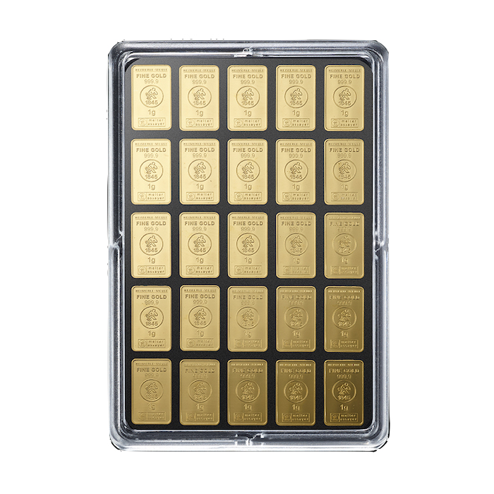 25 x 1 Gramm Unity Goldbarren Heimerle Meule