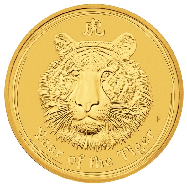 Lunar II Tiger 1/2 Unze Gold 2010 Rückseite Motiv Tigerkop
