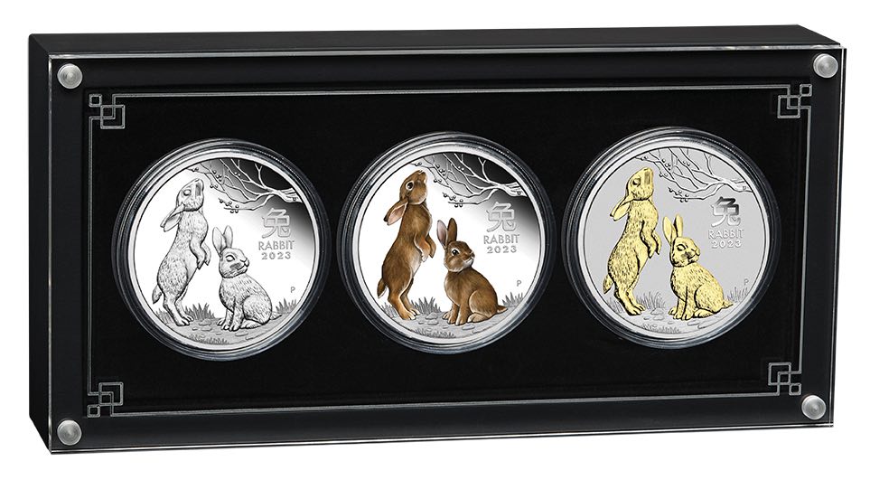 Lunar 3 - Hase - Trio 3 x 1 Oz Silber 2023 + Box + COA*