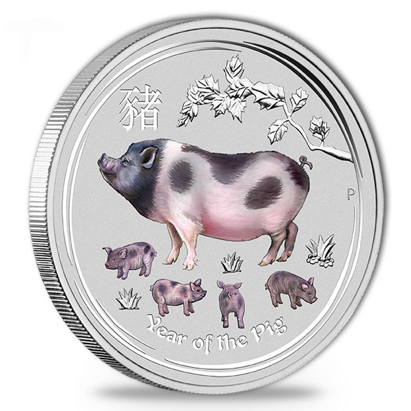 Lunar II Schwein 1 Kilogramm Silbermünze 2019 farbig