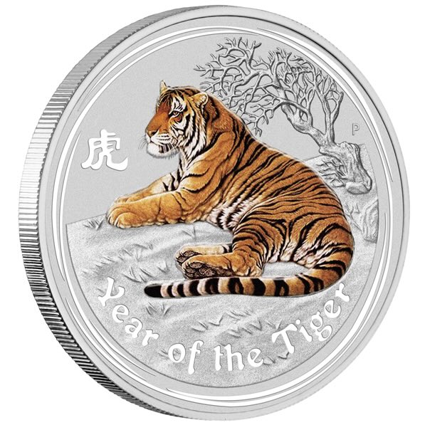 Lunar II 10 Oz Silbermünze Tiger coloriert 2010
